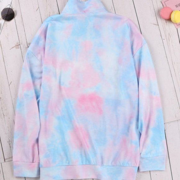 Lauren Tie Dye Quarter Zip Pastel Blue and Pink - Picture 6 of 6